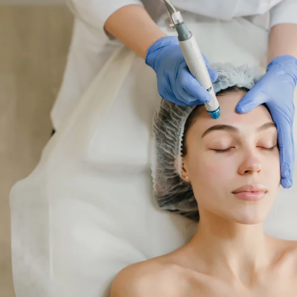 A woman receiving a rejuvenating facial treatment in a serene spa environment, promoting relaxation and skincare.
